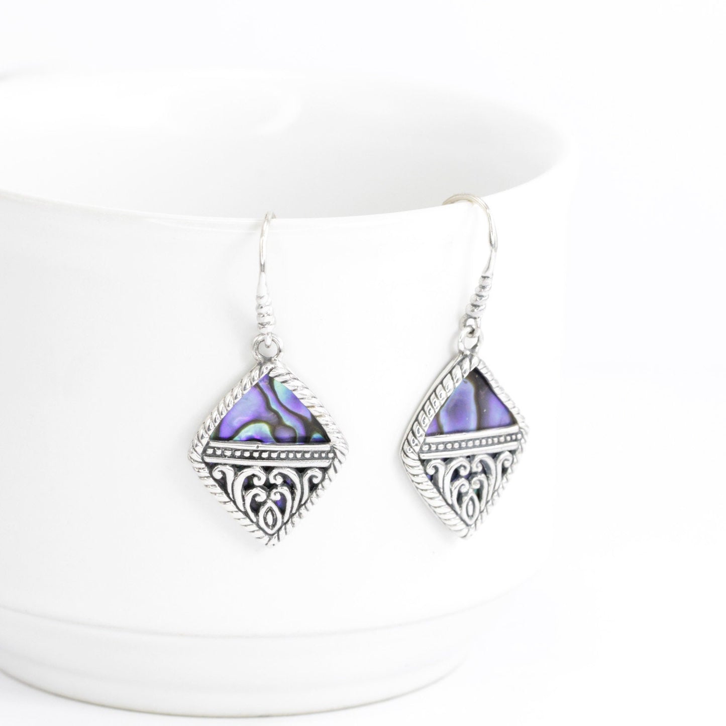 abalone shell earrings 925 sterling silver decorated with beautiful filigree open work ornament