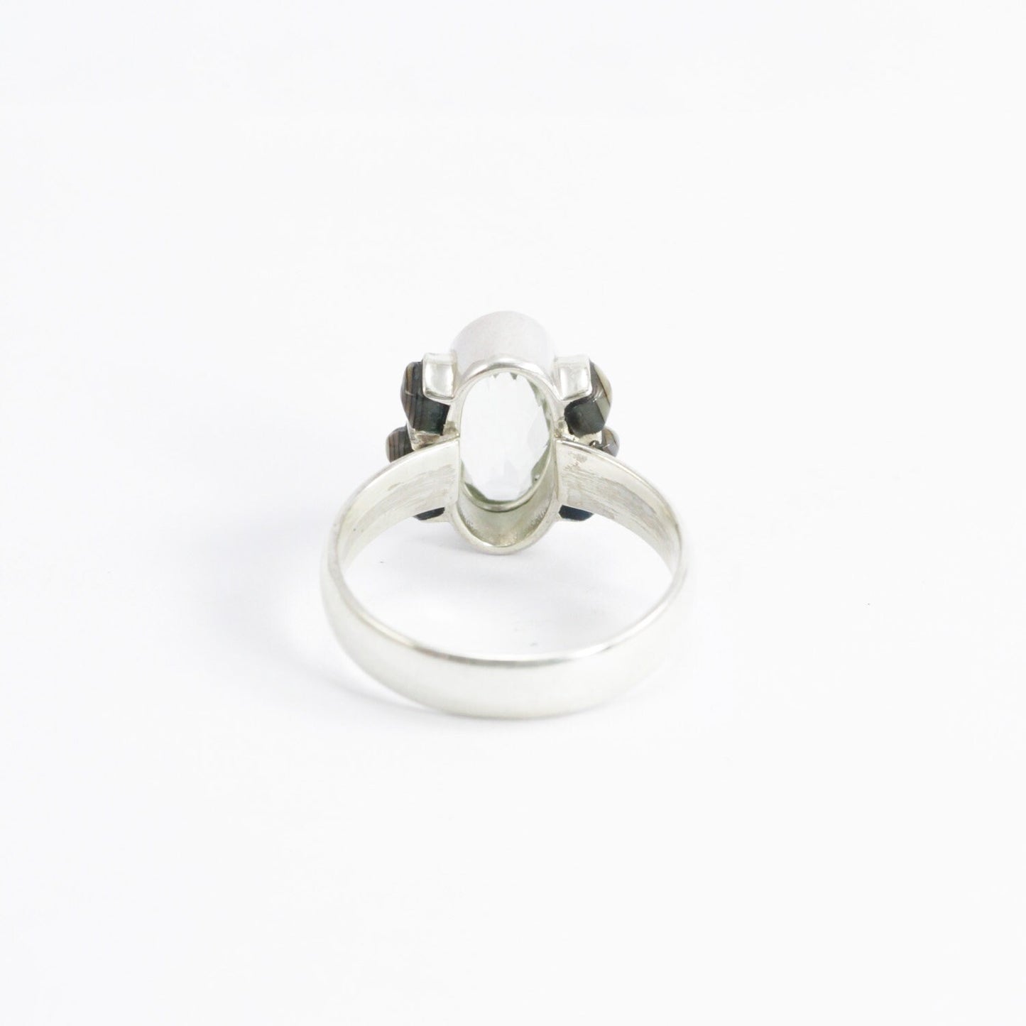 Green Amethyst ring 925 sterling silver decorated with abalone shell flower shape
