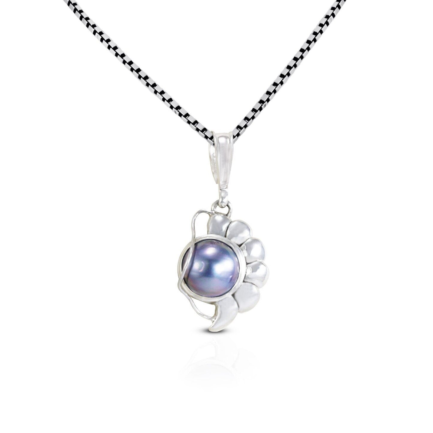blue mabe pearl pendant necklace 925 sterling silver with conch shell shape