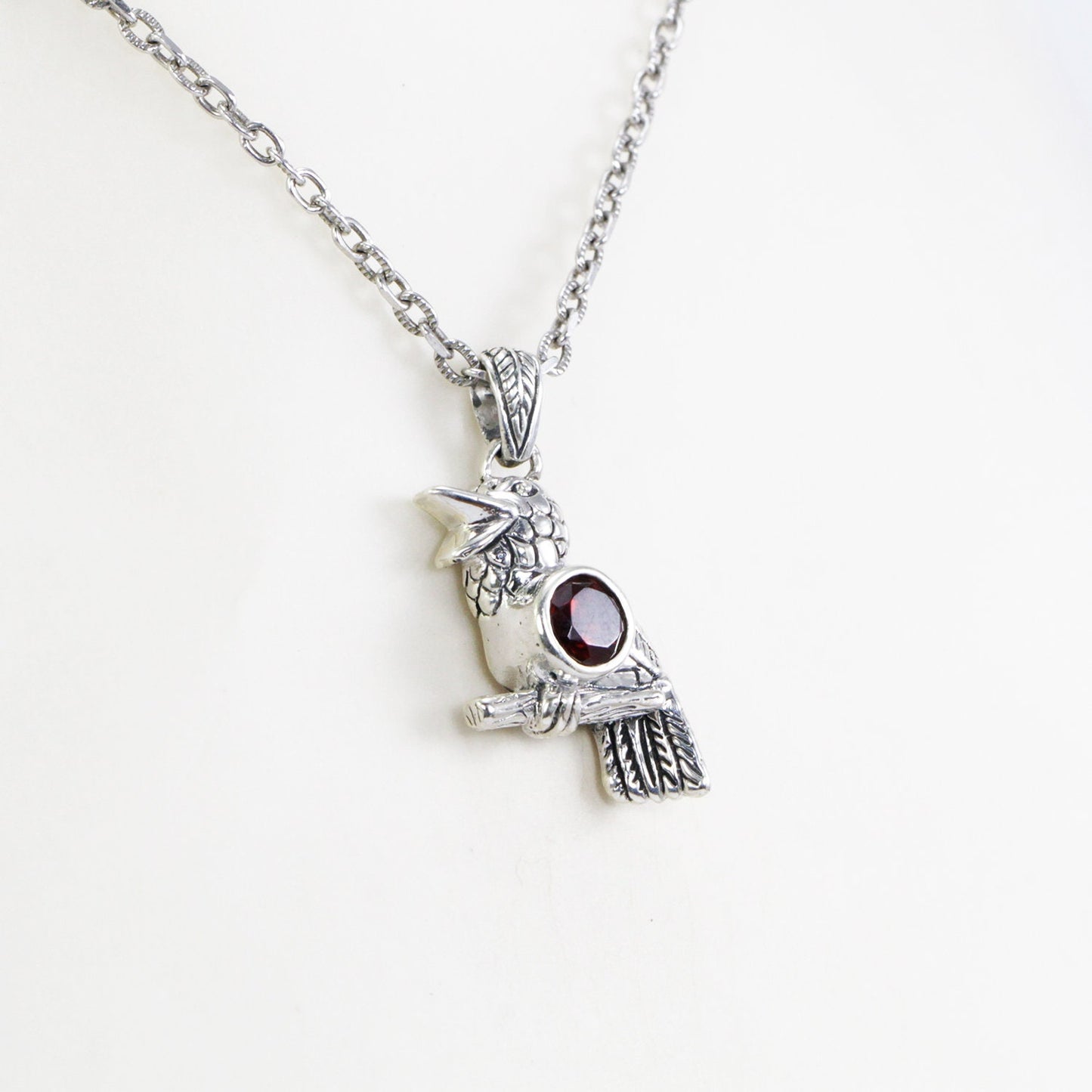 silver Bird pendant necklace 925 sterling silver with genuine red Garnet
