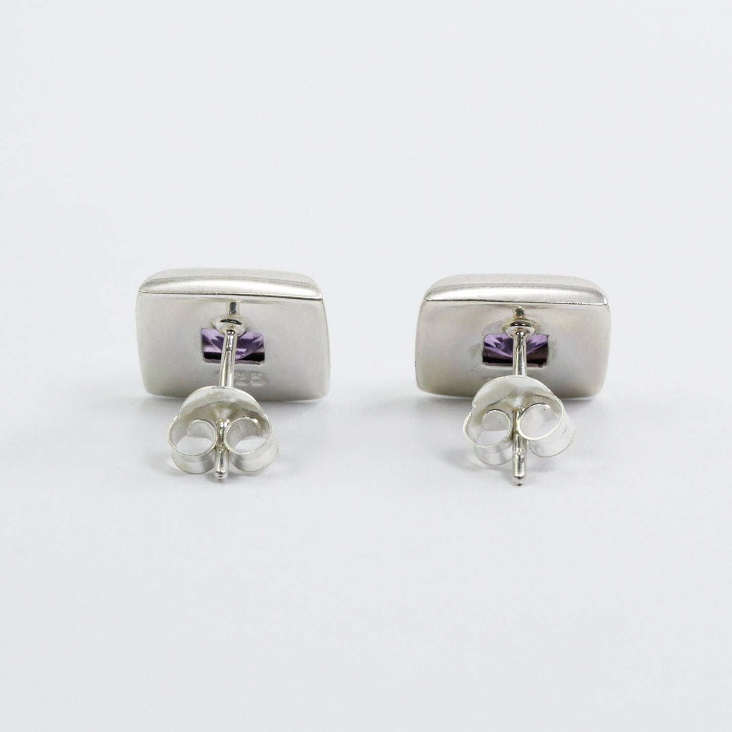 amethyst stud earrings set in 925 sterling silver square shape fancy brilliant cut