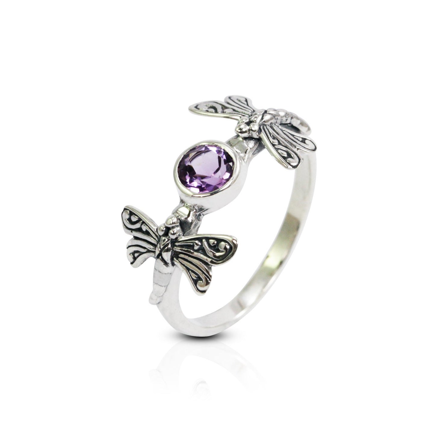 dragonfly ring 925 sterling silver with genuine Brazilian amethyst