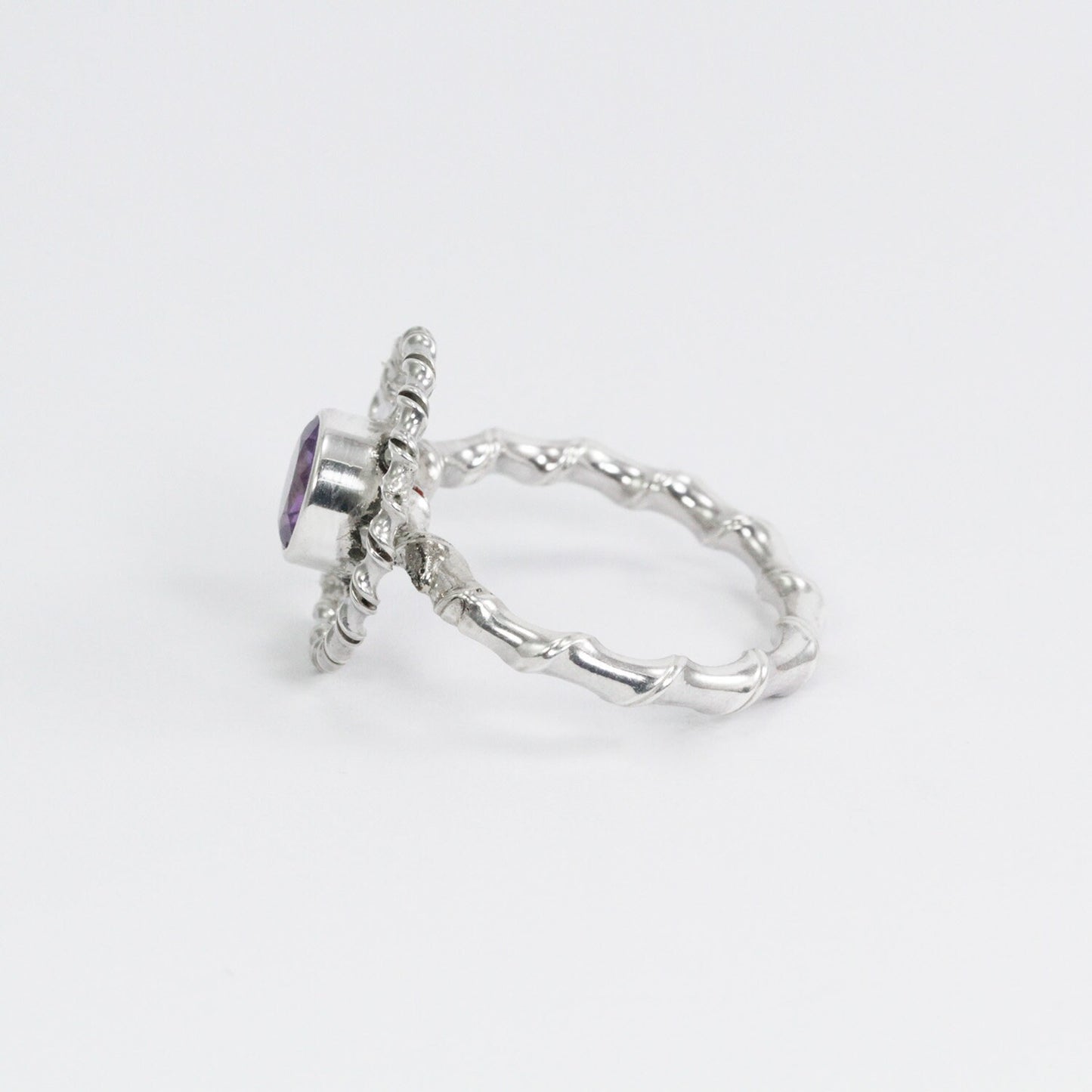 flower ring 925 sterling silver with genuine Brazilian amethyst