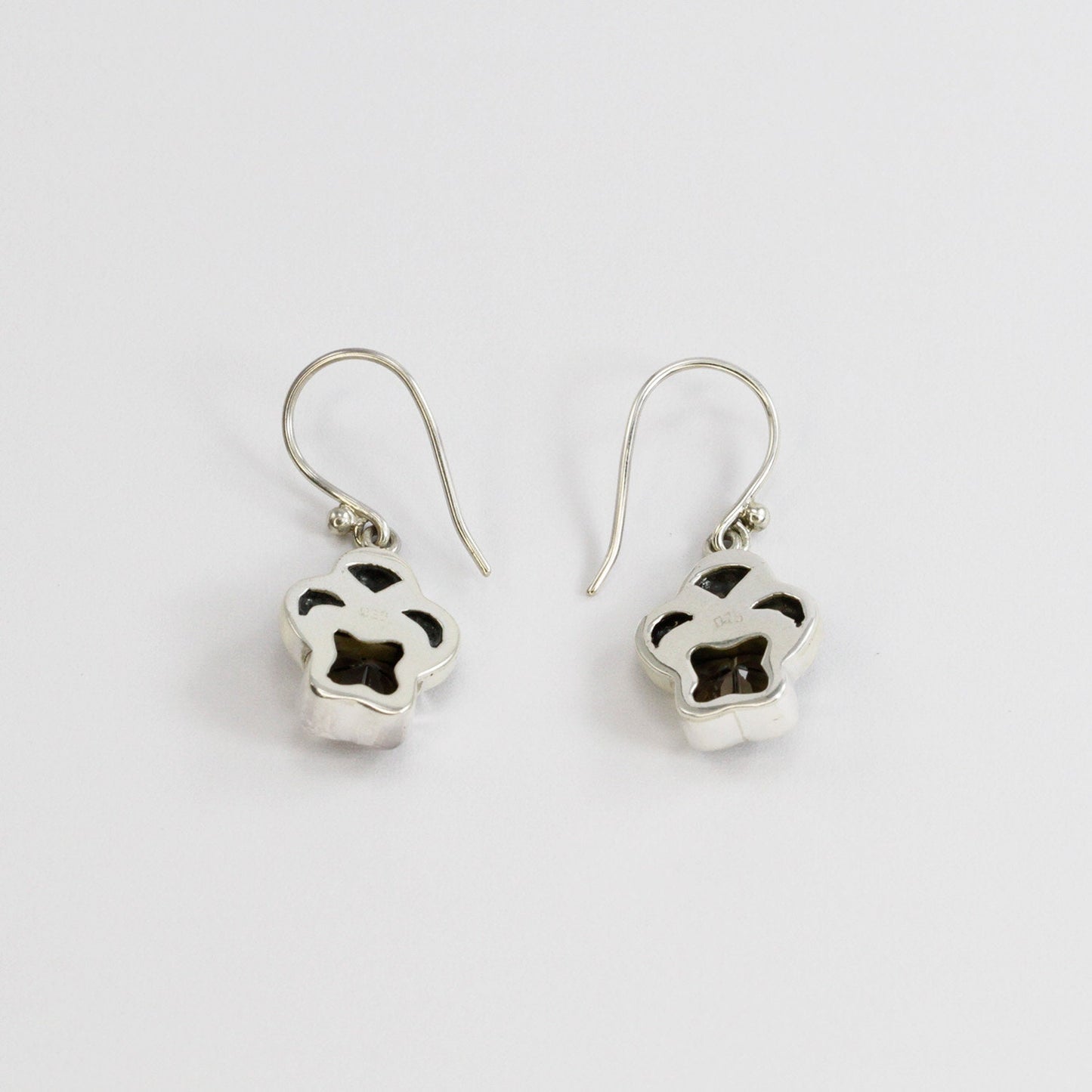 smoky quarts earrings 925 sterling silver with genuine black shell