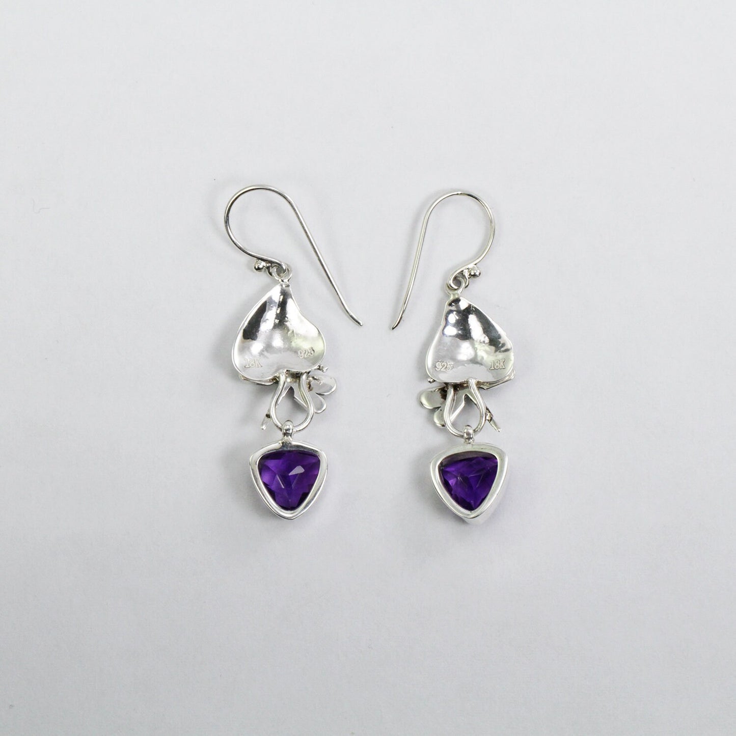 silver leaf earrings dangle 925 sterling silver with genuine African amethyst dragonfly ornament 18K yellow gold