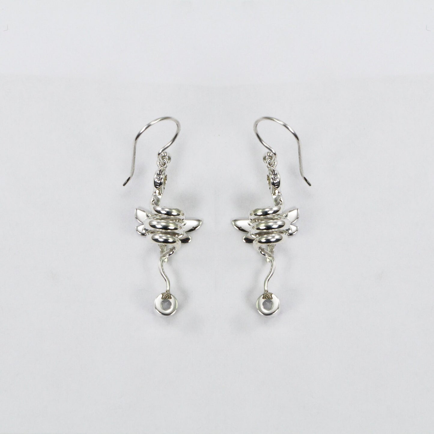 Dragonfly earrings 925 sterling silver with natural white crystal and elegance swirl dangle