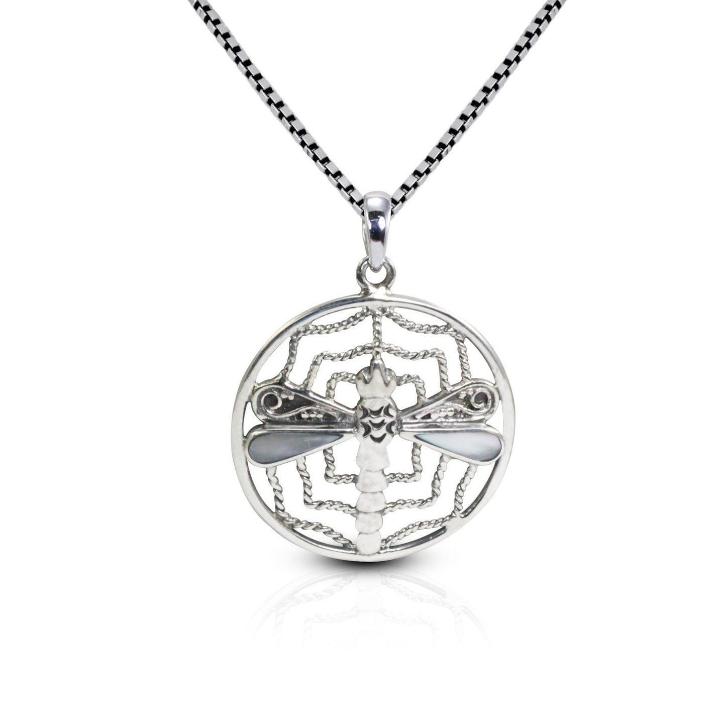 dragonfly pendant necklace set in 925 sterling silver with water wave ornament