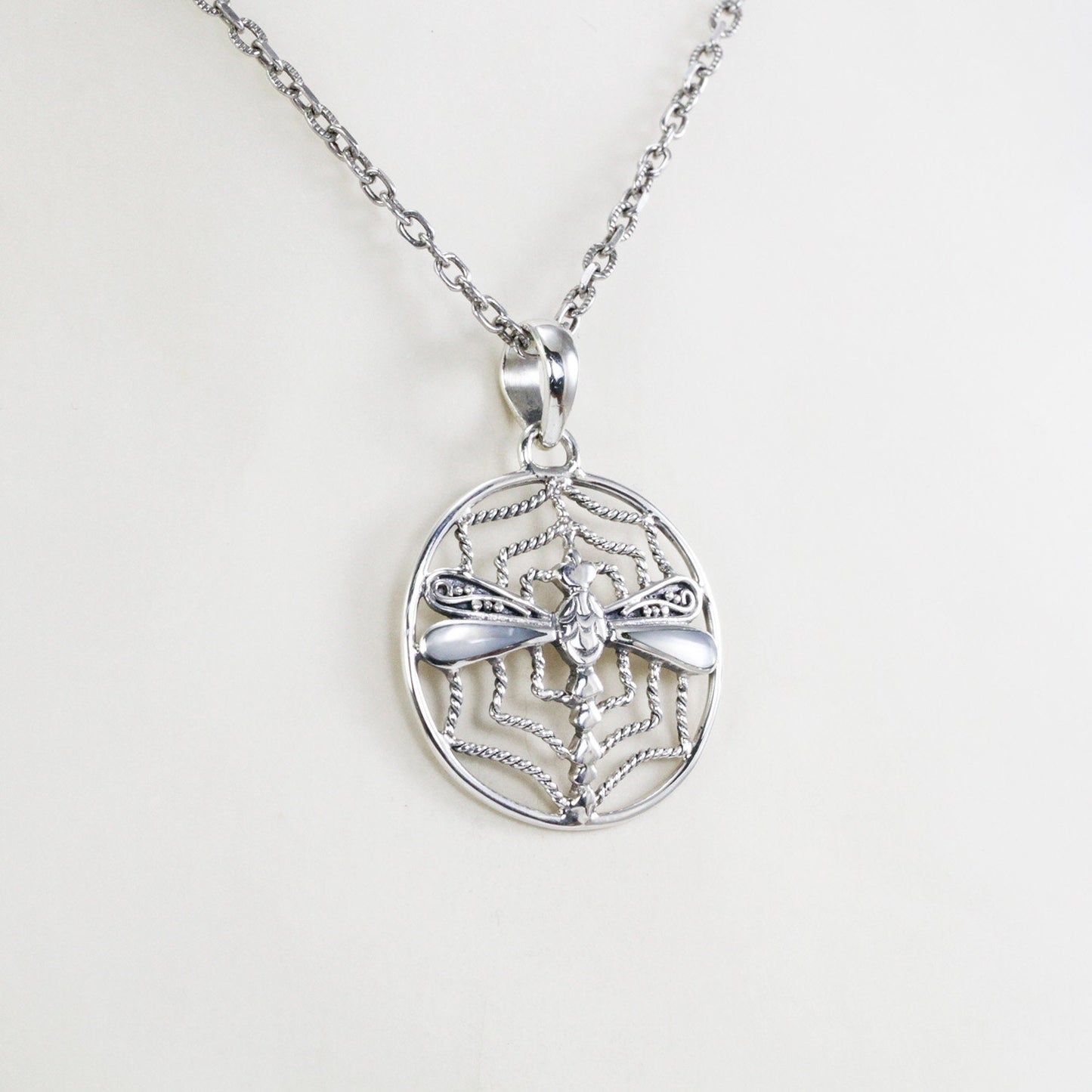 dragonfly pendant necklace set in 925 sterling silver with water wave ornament