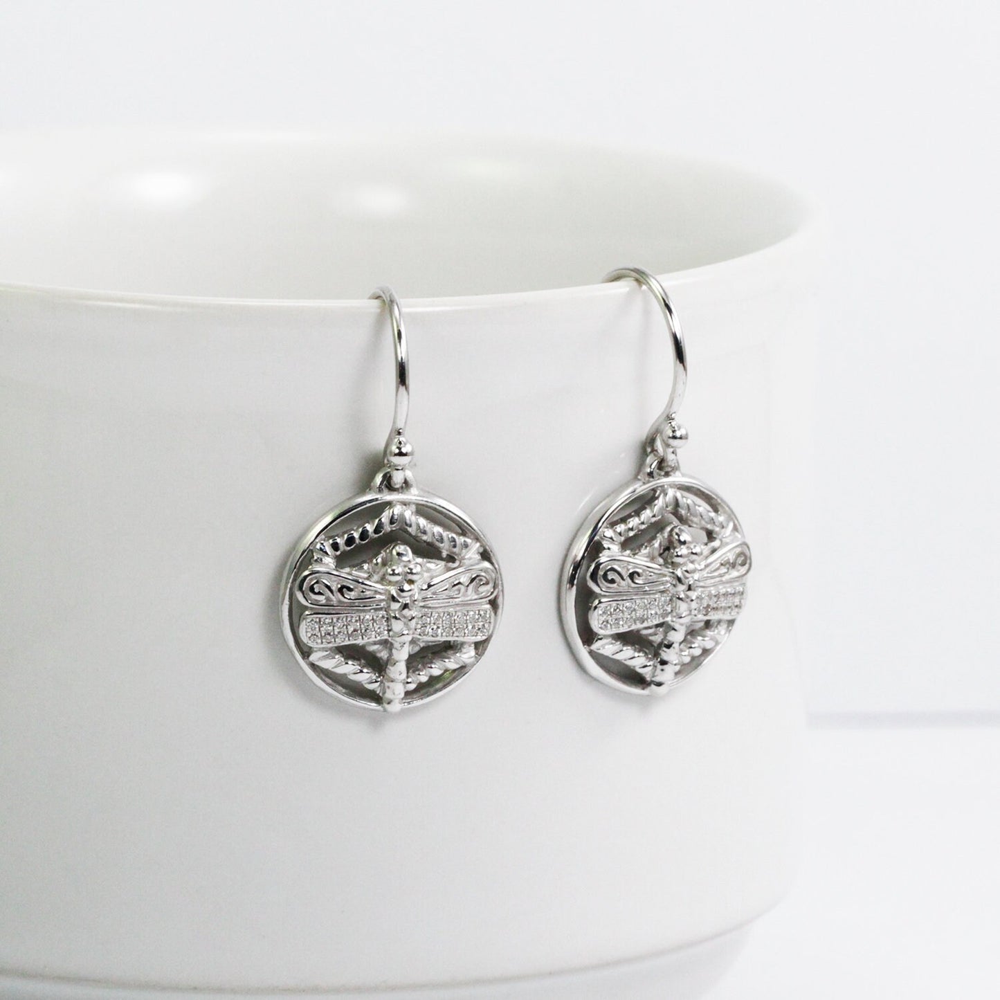dragonfly earrings 925 sterling silver decorated with web ornament
