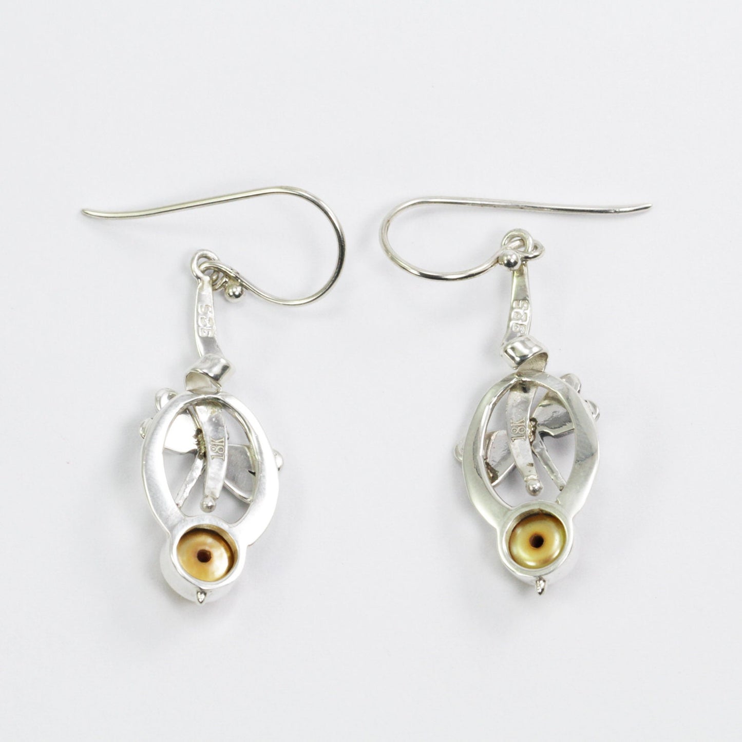 yellow pearl earrings 925 sterling silver decorated with 18K yellow gold ornament