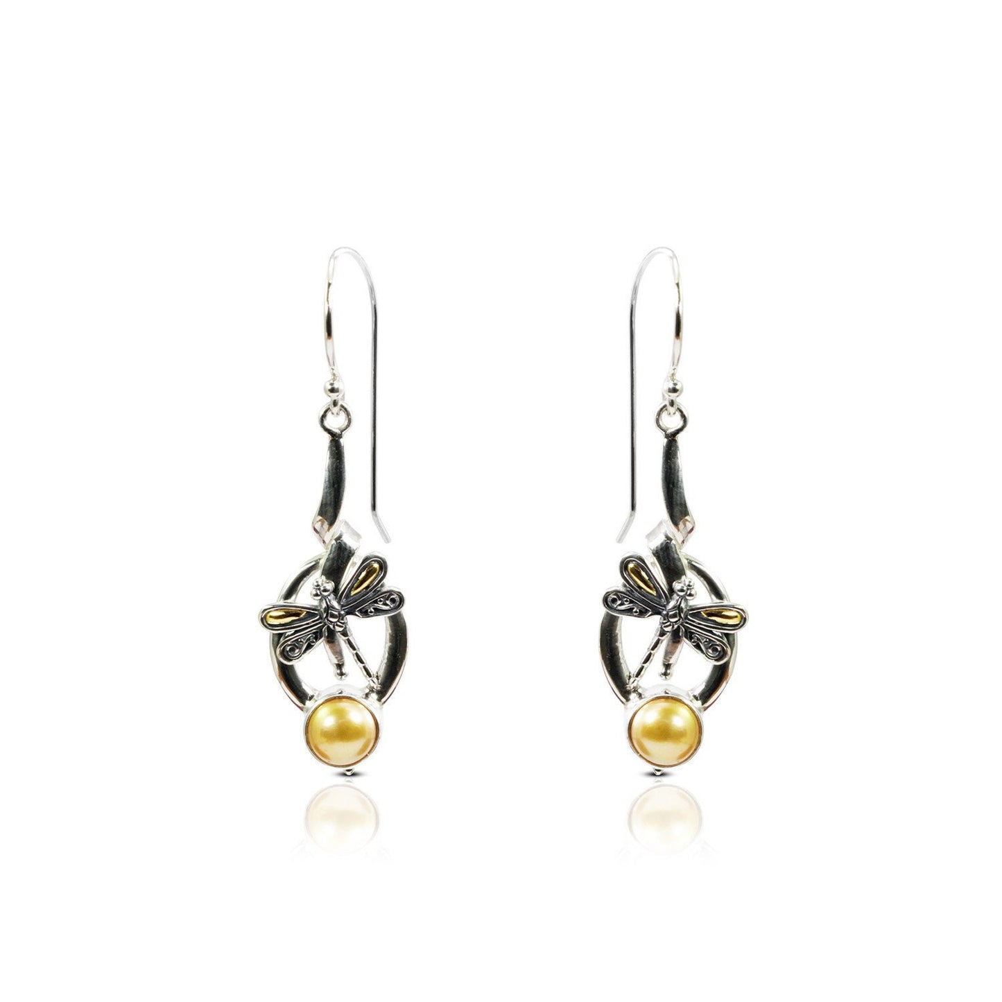 yellow pearl earrings 925 sterling silver decorated with 18K yellow gold ornament