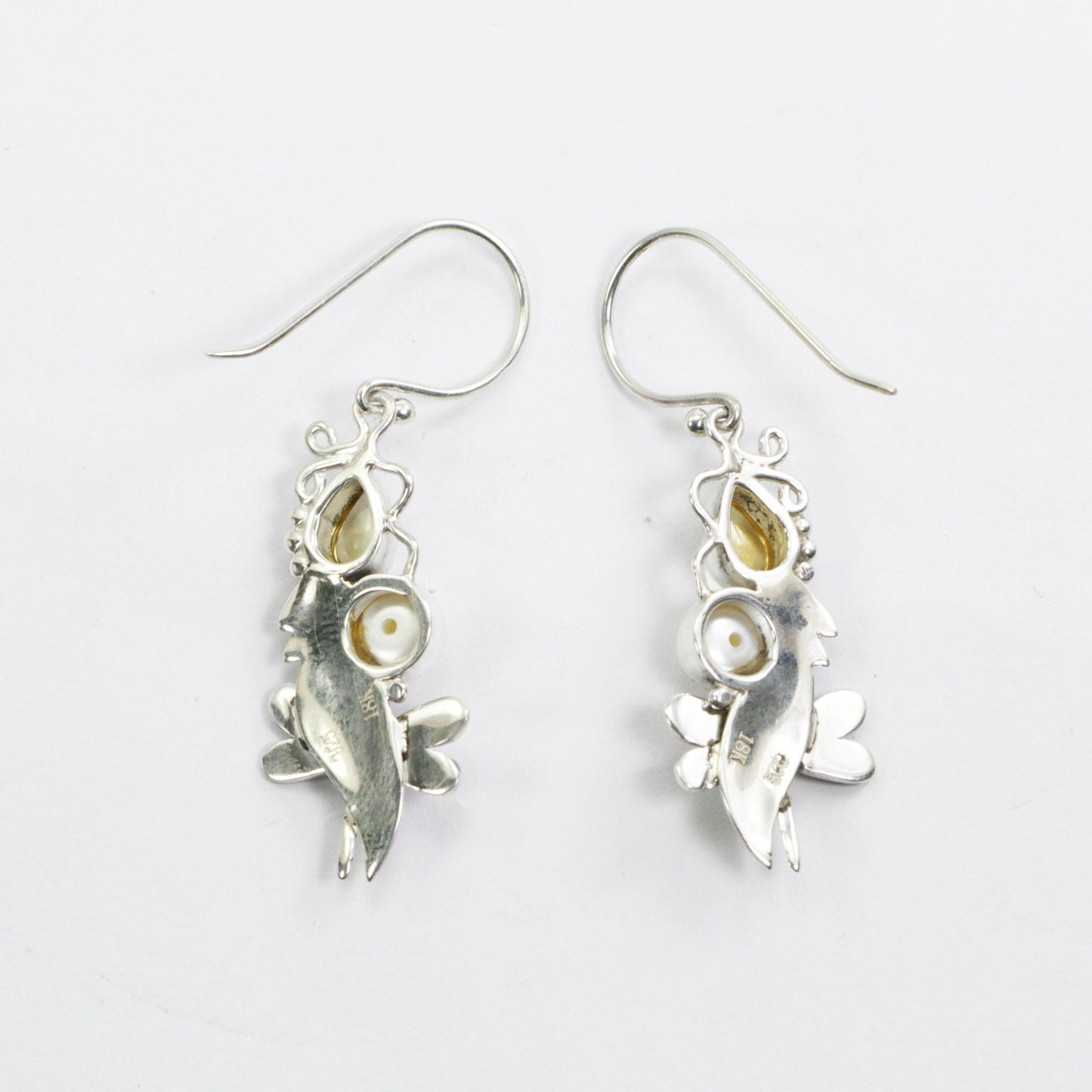 dragonfly earrings dangle 925 sterling silver with genuine citrine and freshwater pearl leaf filigree ornament