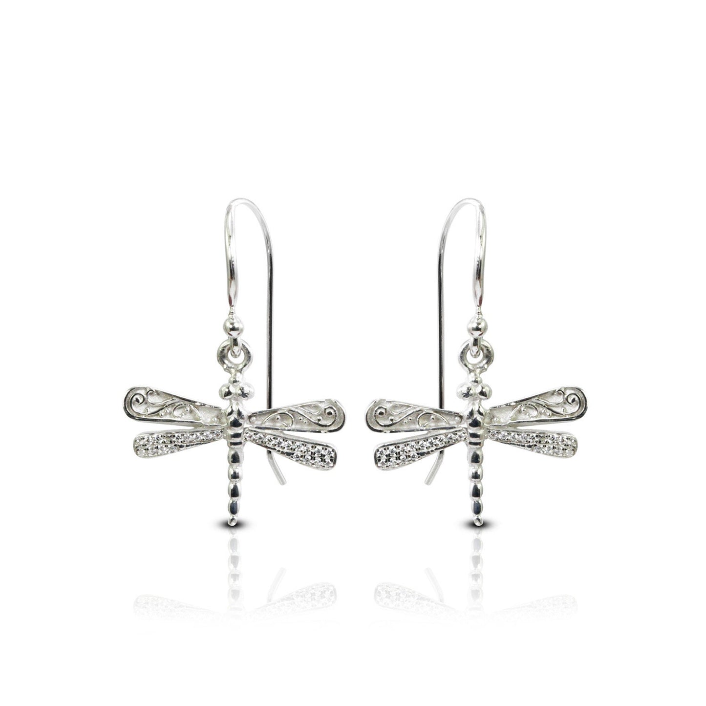 dragonfly earrings 925 sterling silver decorated with micro pave