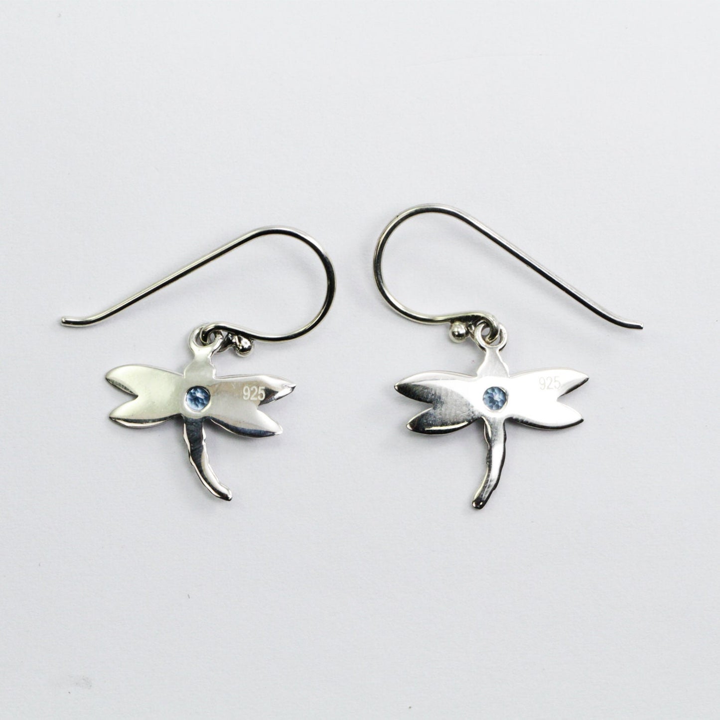 tiny dragonfly earrings 925 sterling silver decorated genuine blue topaz