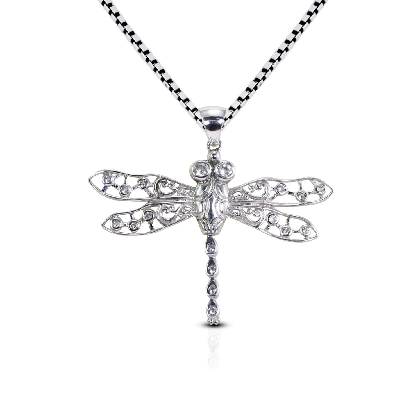 Dragonfly pendant 925 sterling silver with white zircon decorated with open work filigree