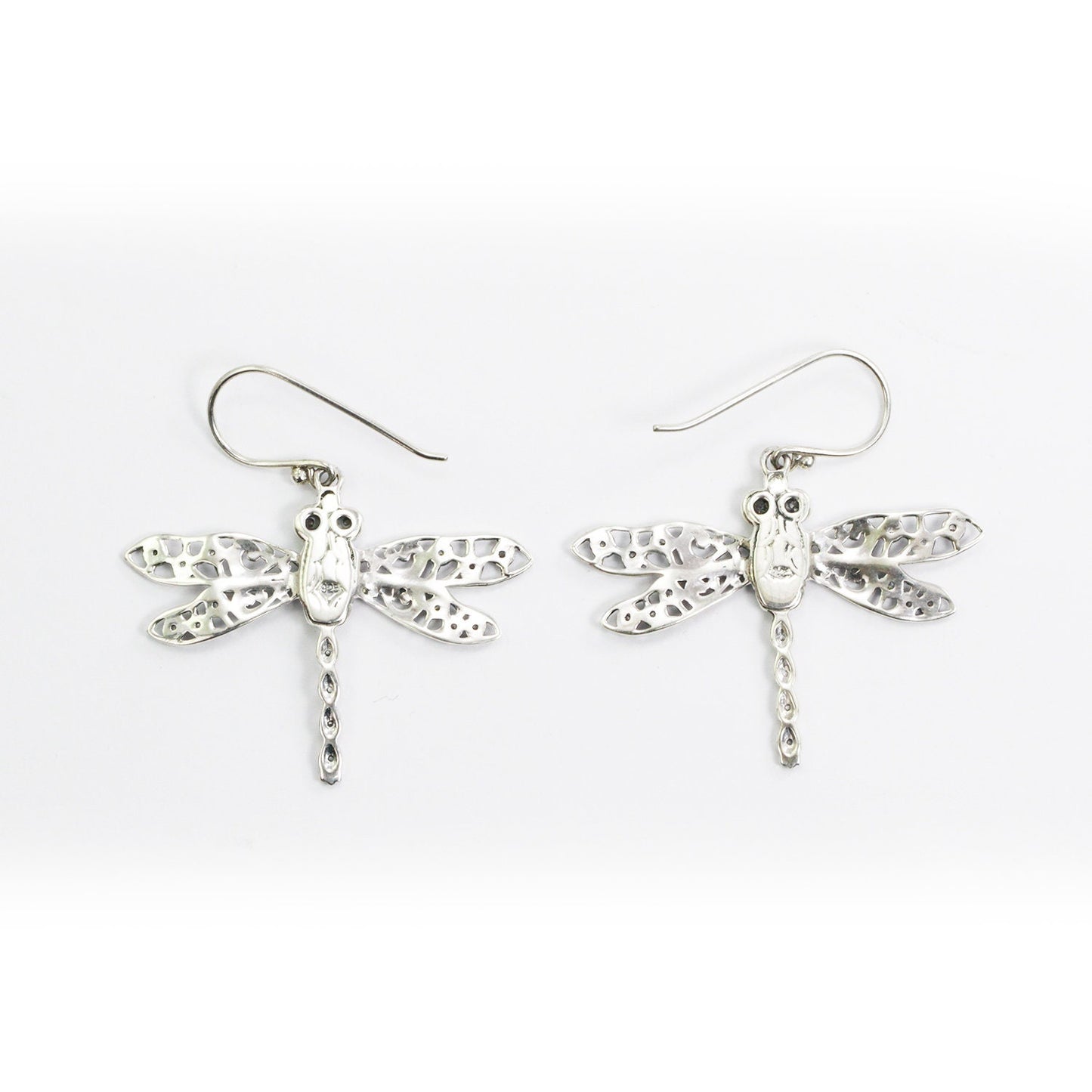 dragonfly earrings 925 sterling silver decorated with open work filigree and white zircon