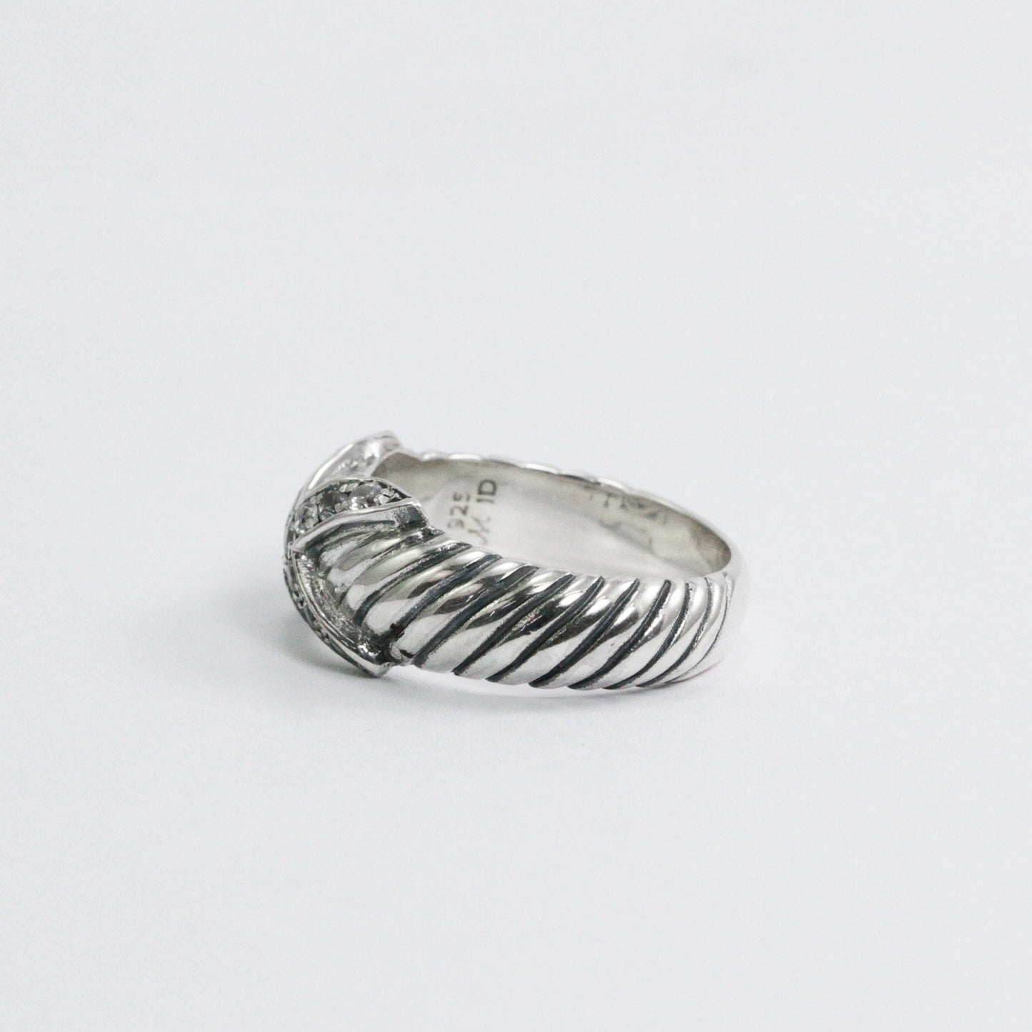cable ring 925 sterling silver decorated with genuine white zircon