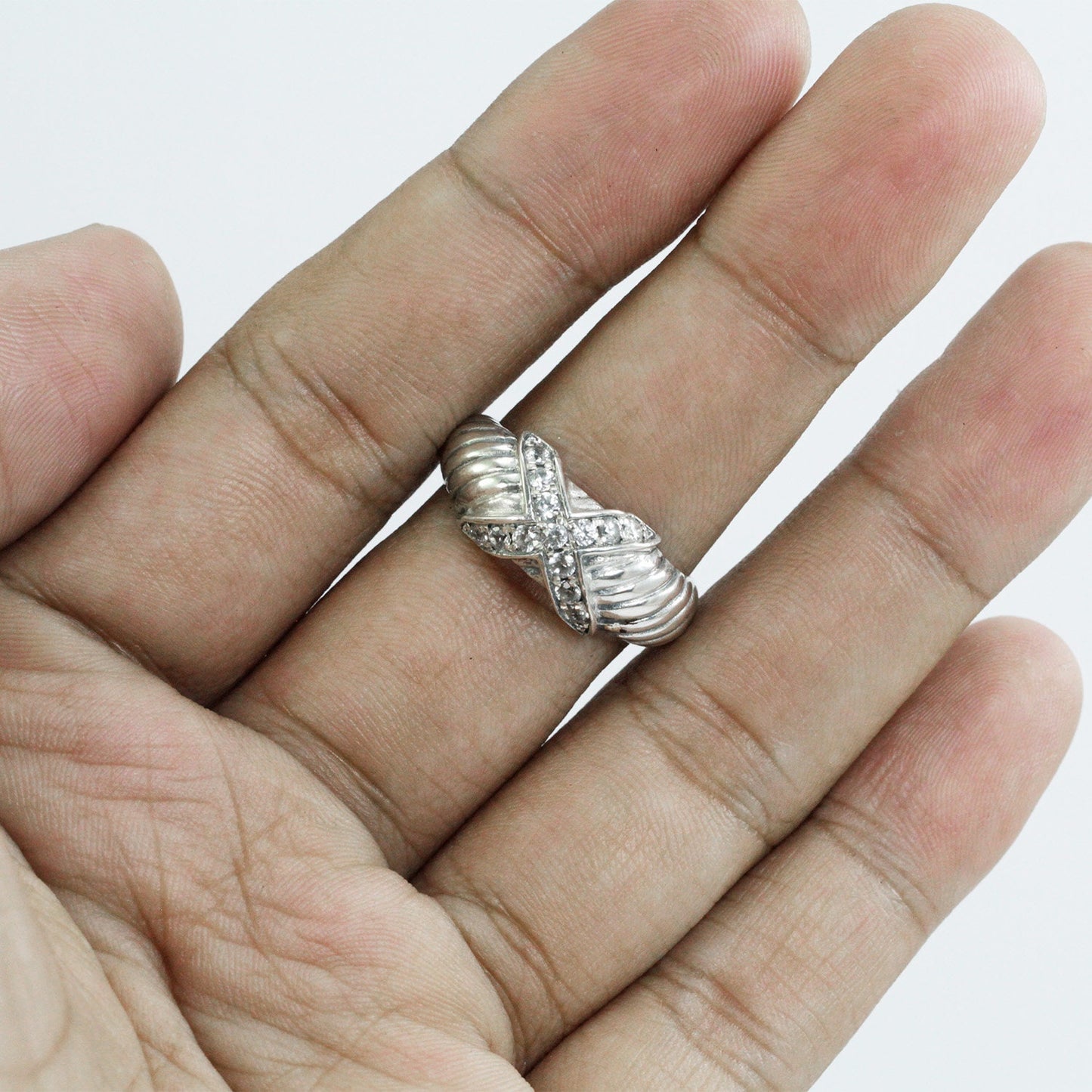 cable ring 925 sterling silver decorated with genuine white zircon