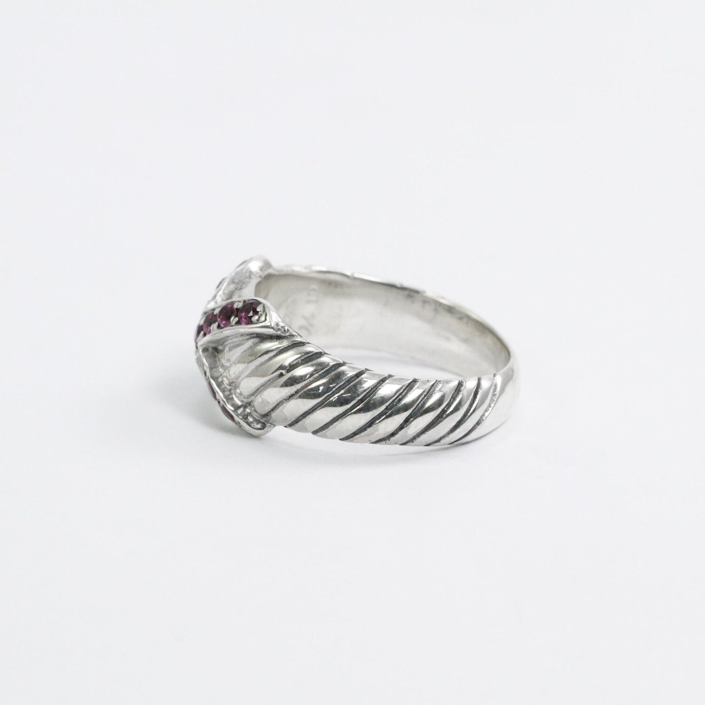rhodolite garnet ring 925 sterling silver decorated with cable shank style