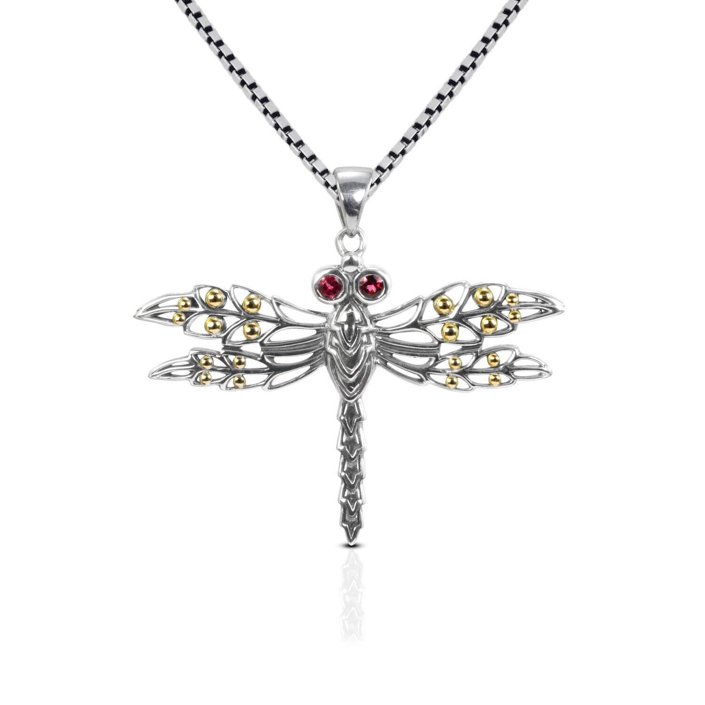 Dragonfly pendant 925 sterling silver and 18K yellow gold with pink tourmaline