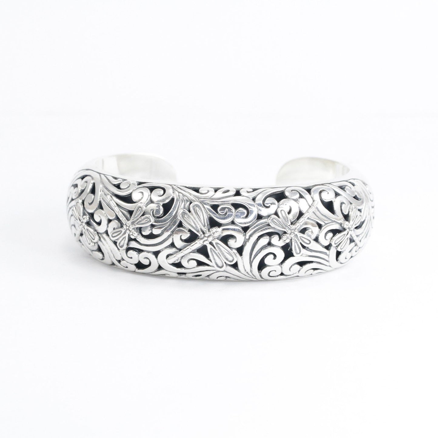 dragonfly cuff bangle 925 sterling silver decorated with beautiful open work filigree in antique finishing