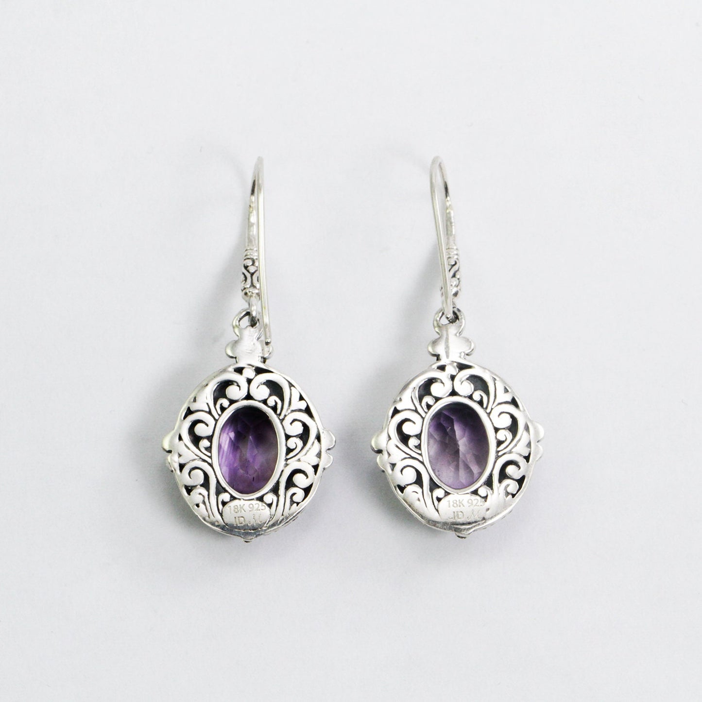 genuine amethyst earrings 925 sterling silver and 18K yellow gold decorated with cable rope edge