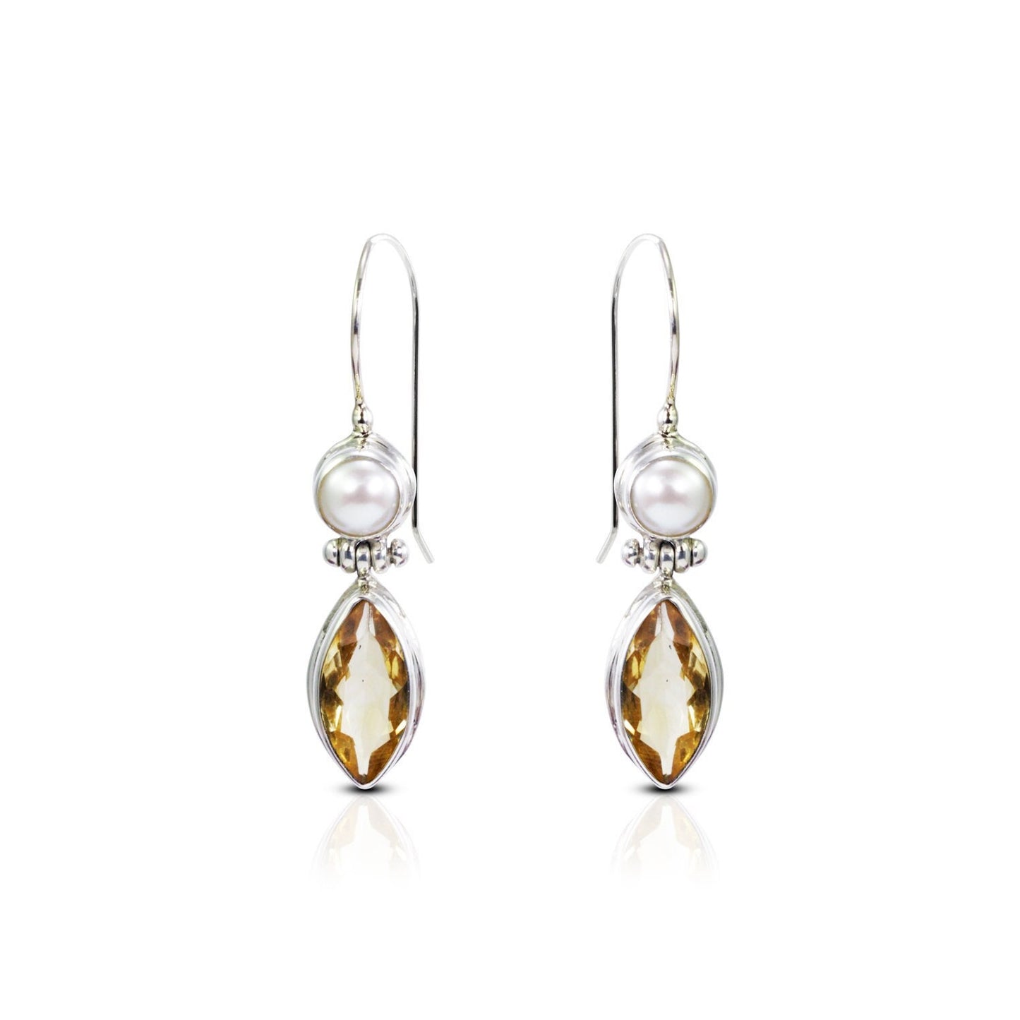 citrine earrings 925 sterling silver dangle with genuine freshwater pearl