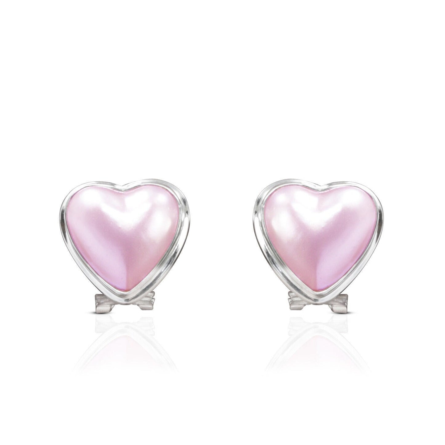 Heart - Shape Pink Mabe Pearl stud Earring set in Handmade 925 Sterling Silver with Omega Closure
