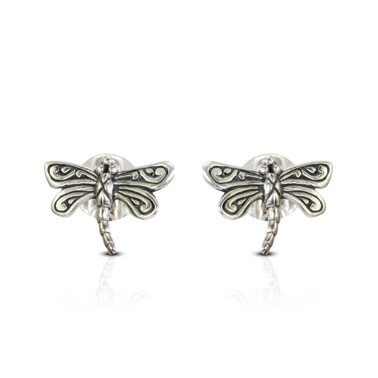 cute dragonfly earrings stud 925 sterling silver decorated with swirl filigree ornament