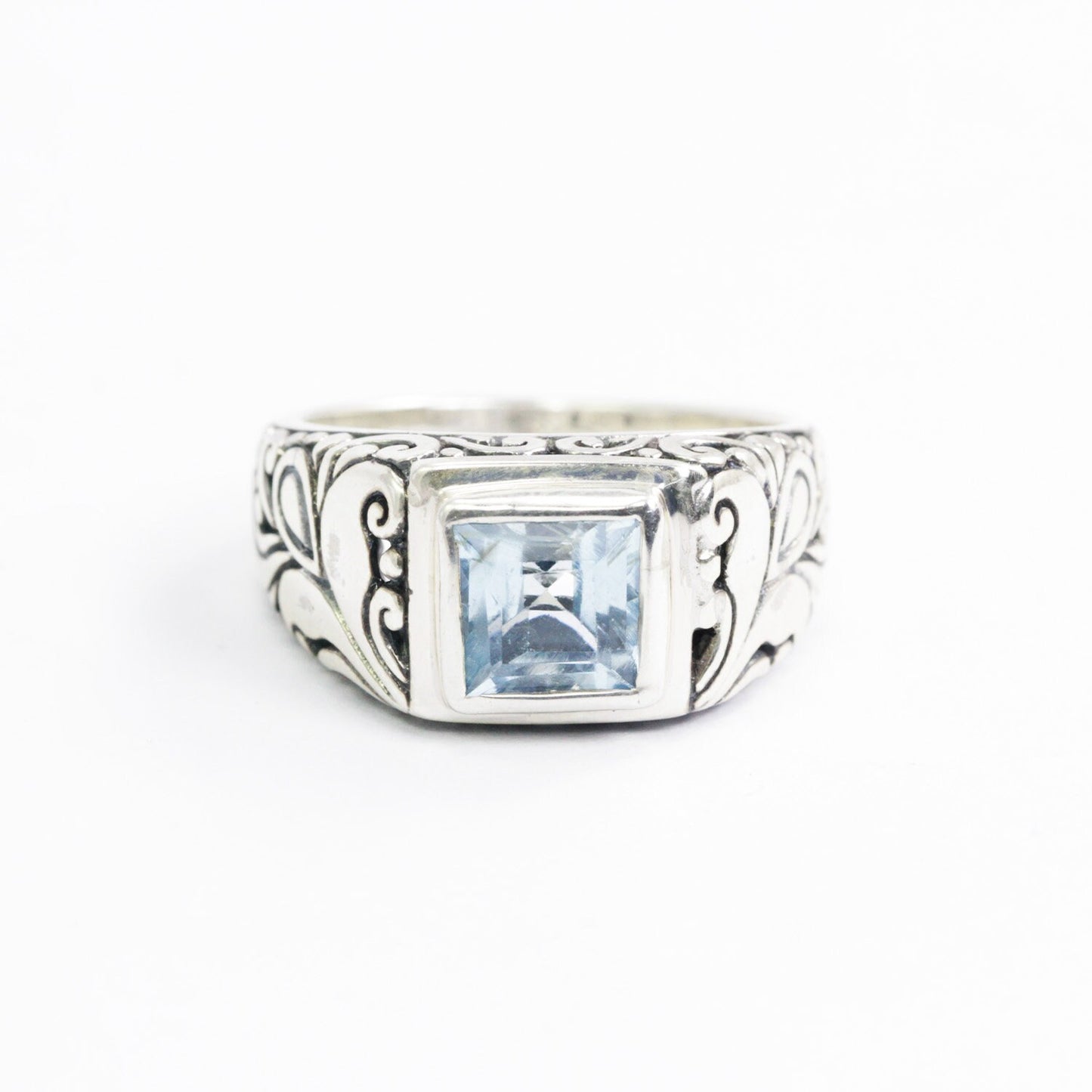 Blue topaz ring 925 sterling with filigree design