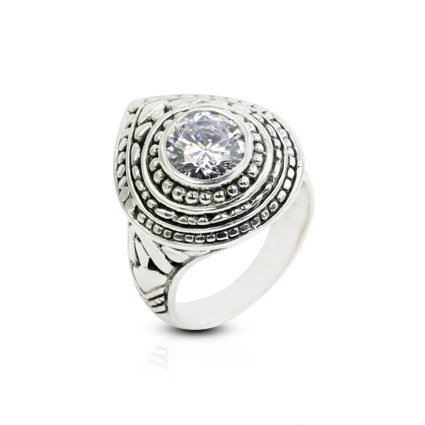 Filigree ring 925 sterling silver with genuine white zirconia, doom style ring, pear shape ring