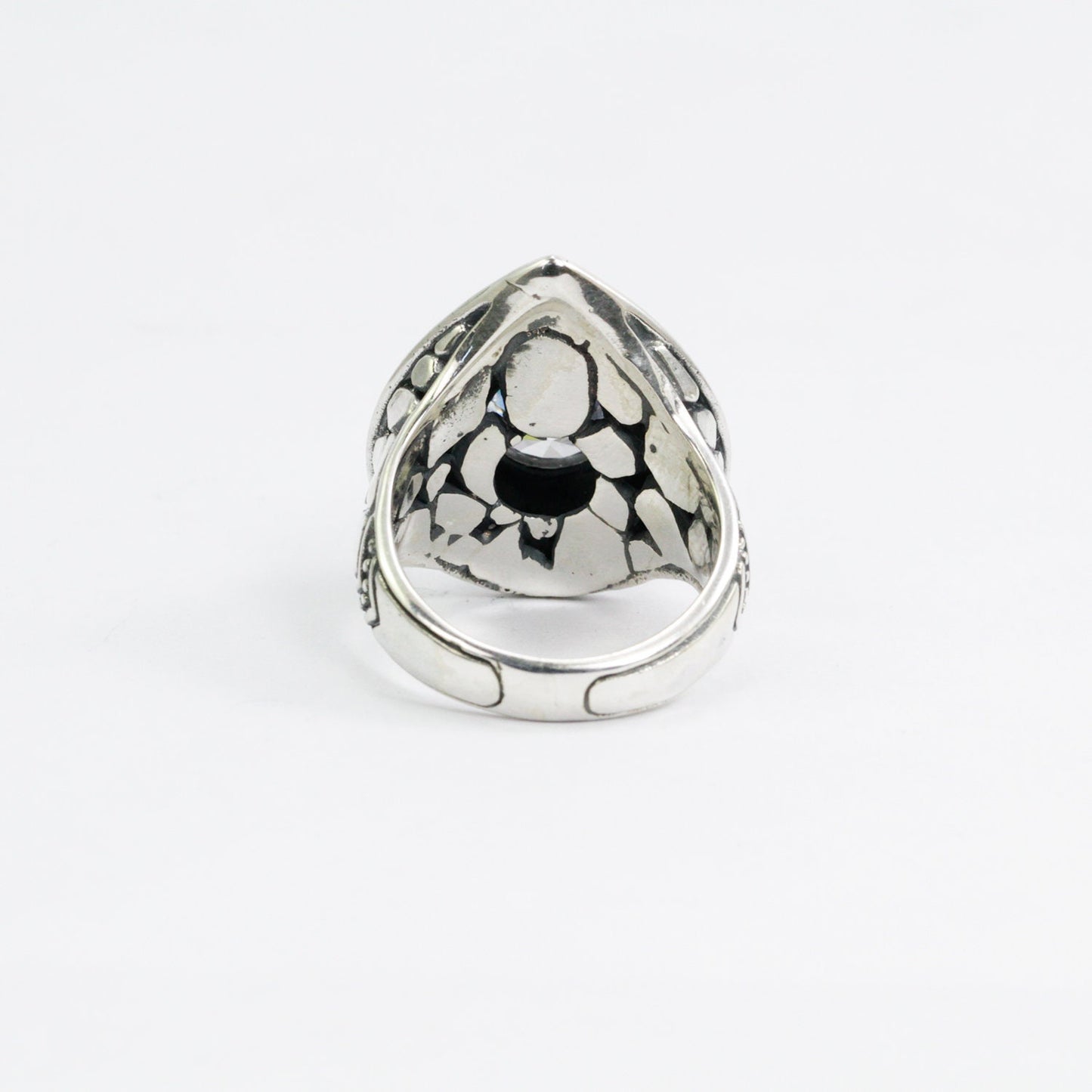 Filigree ring 925 sterling silver with genuine white zirconia, doom style ring, pear shape ring
