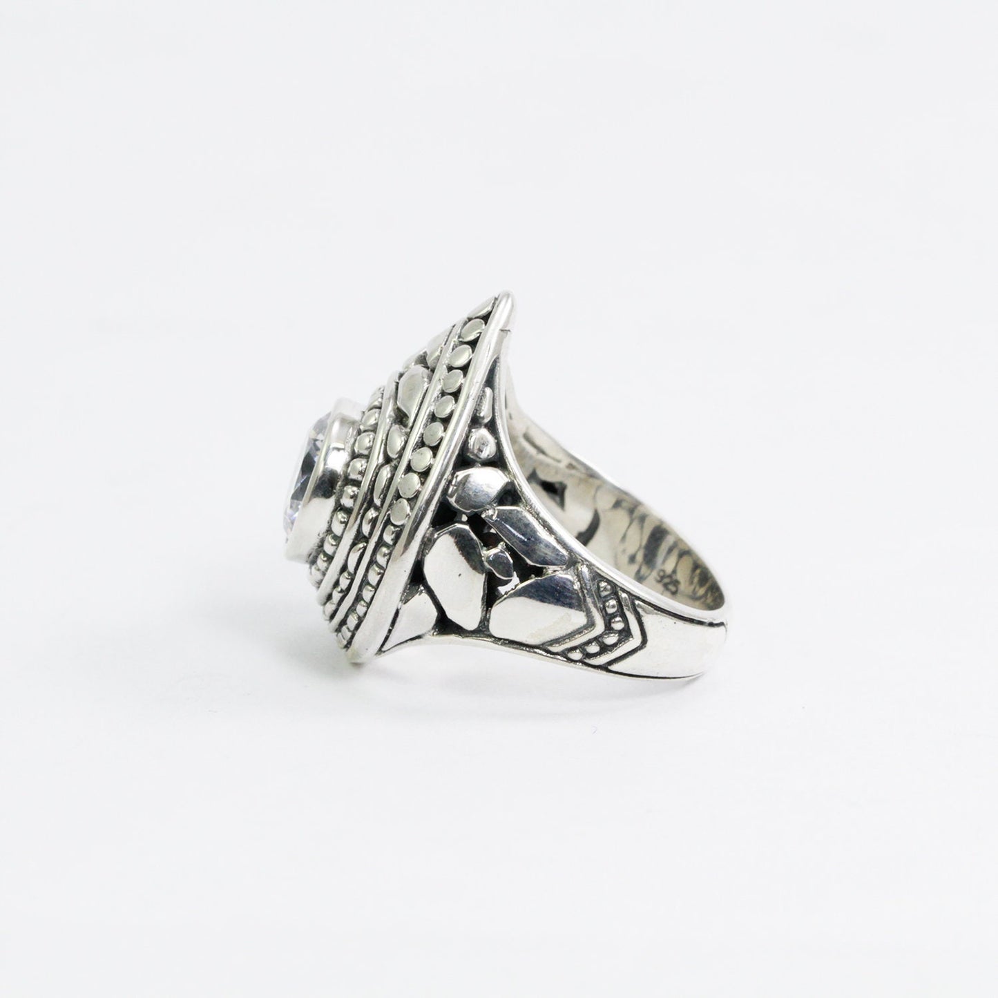 Filigree ring 925 sterling silver with genuine white zirconia, doom style ring, pear shape ring