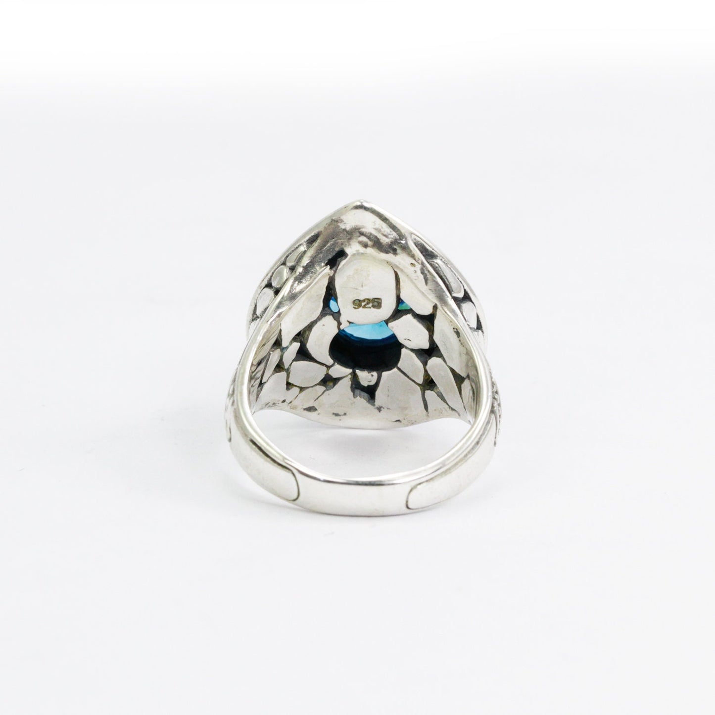 blue stone ring 925 sterling silver with doom pear shape filigree ornament