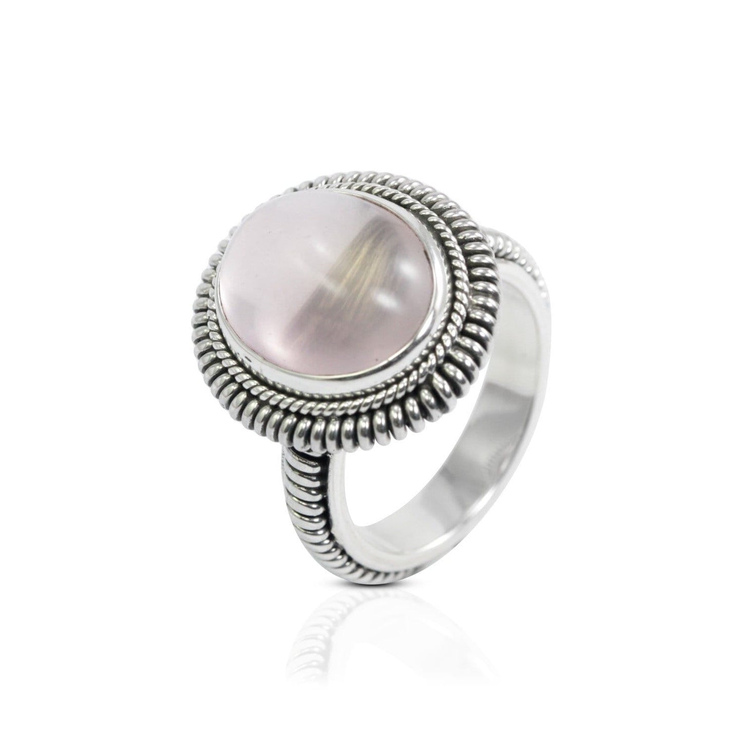 rose quartz ring 925 sterling silver with cable style ornament