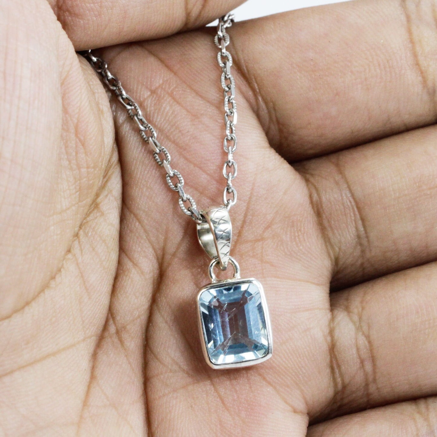 blue topaz pendant necklace 925 sterling silver, December birthstone pendant