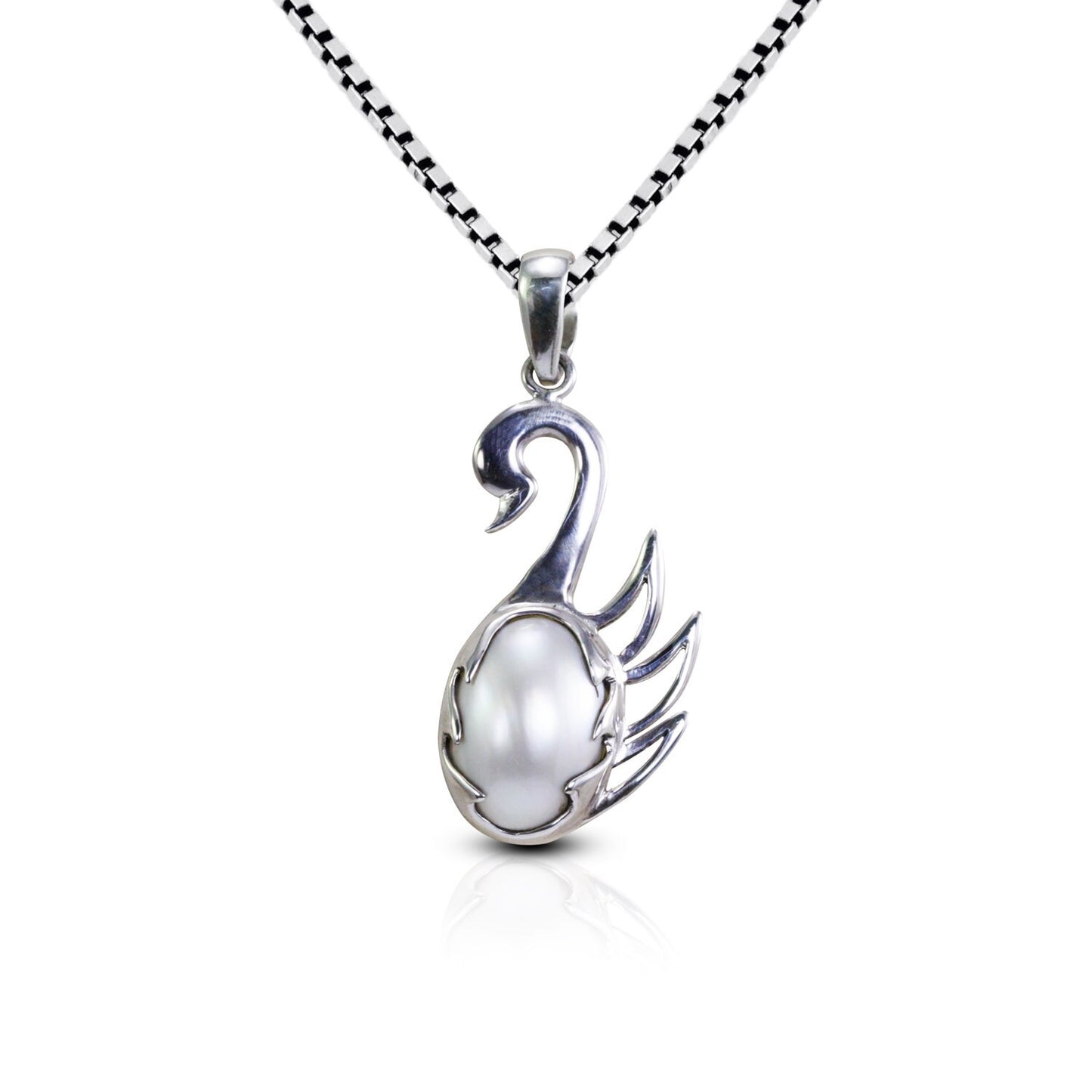 goose pendant necklace 925 sterling silver with genuine oval mabe pearl