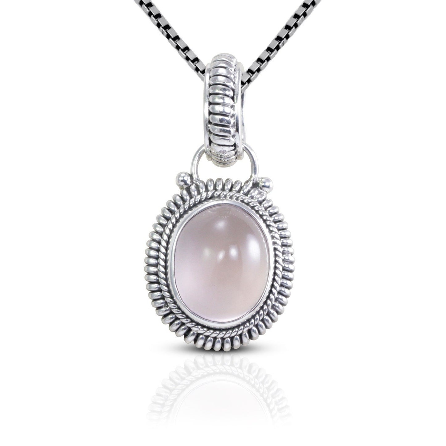 Rose Quartz Pendant set in 925 Sterling Silver Decorated with Rope Cable