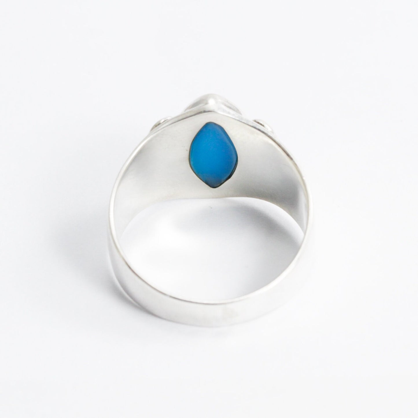 Blue opal ring 925 sterling silver with wide band and swirl filigree