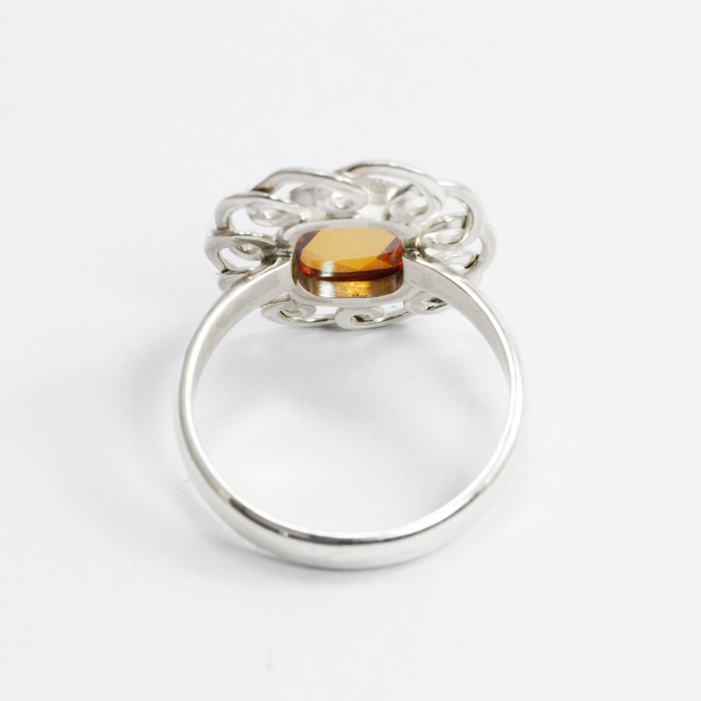 flower ring 925 sterling silver decorated with golden mystique topaz