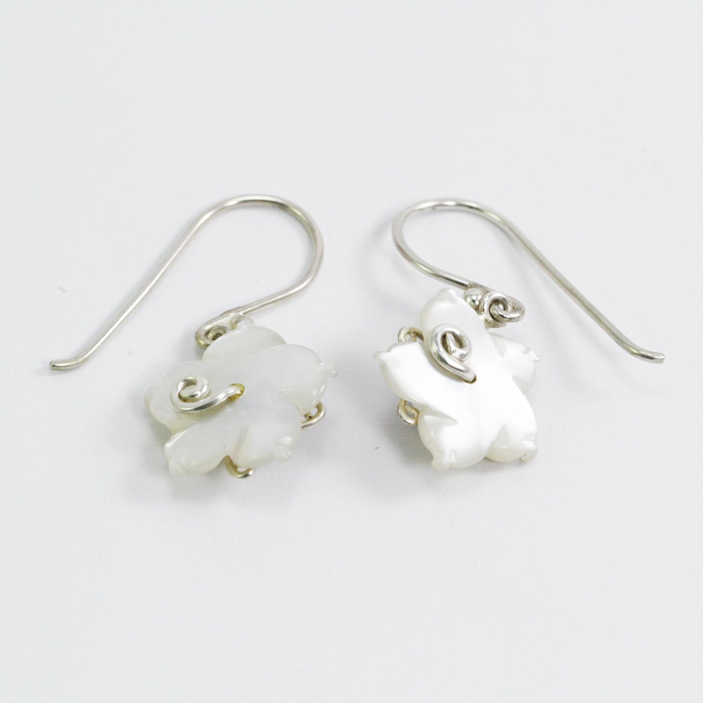 flower earrings 925 sterling silver with genuine amethyst and natural white shell