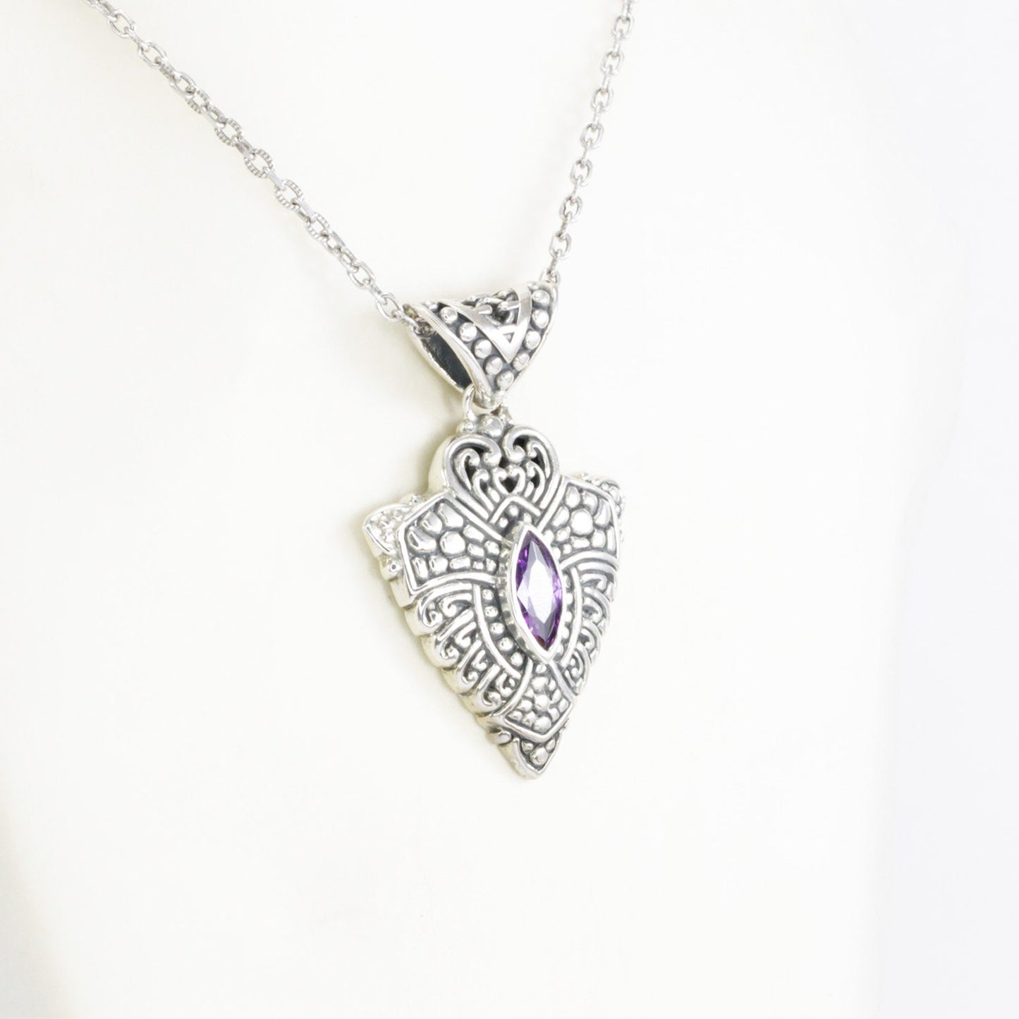 amethyst zirconia pendant necklace 925 sterling silver decorated with delicate filigree ornament