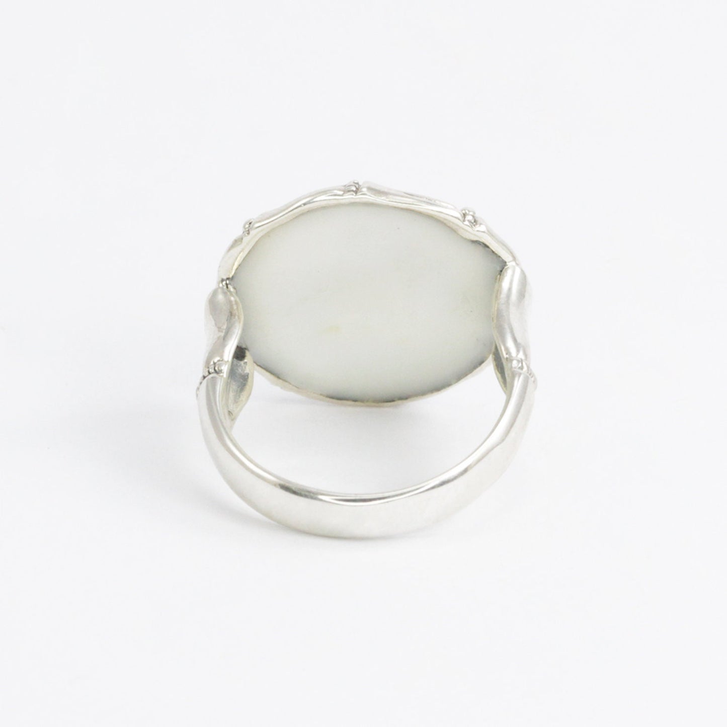 Amethyst ring 925 sterling silver with bamboo ornament and genuine white shell
