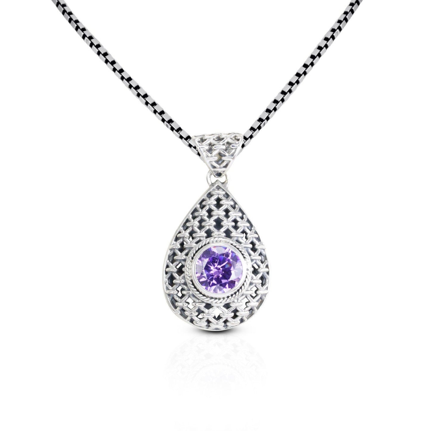 amethyst pendant zirconia 925 sterling silver decorated with rope webbing ornament