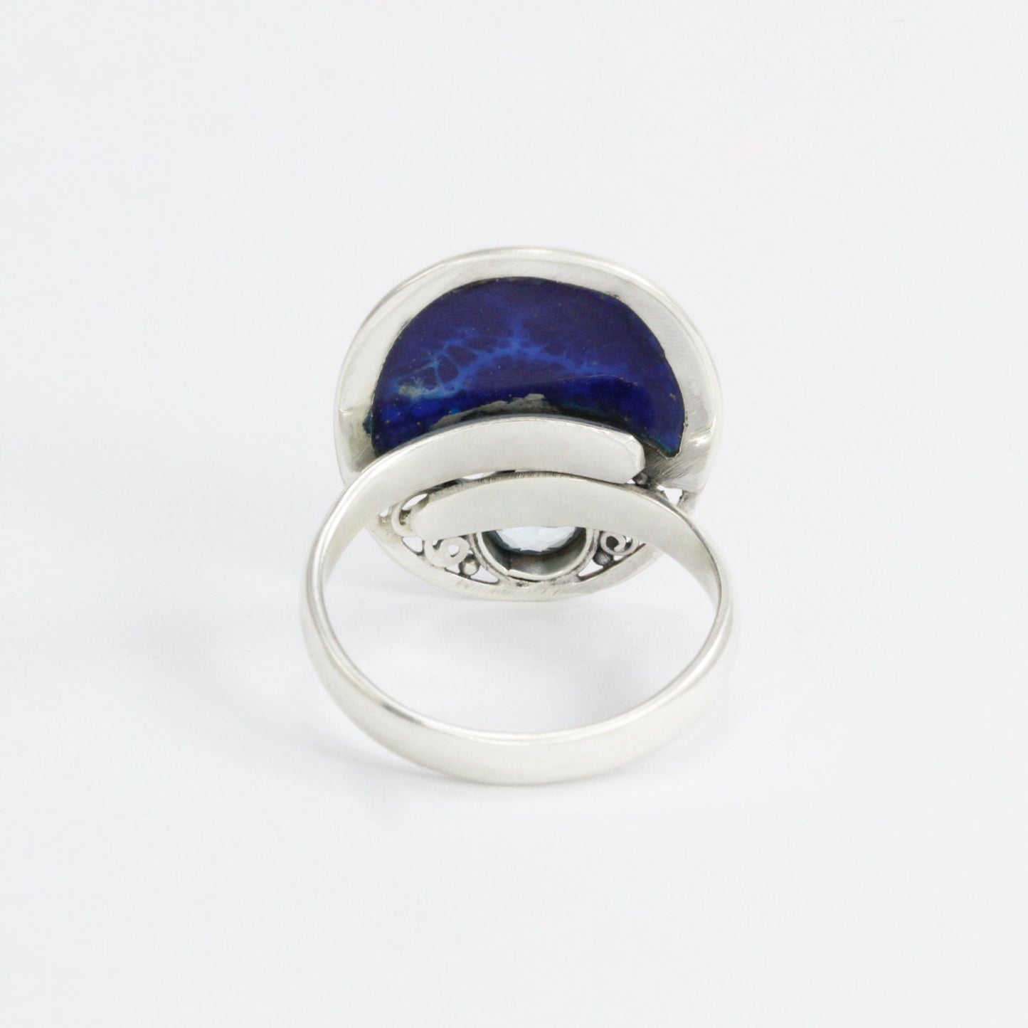 blue coral ring 925 sterling silver decorated with genuine blue topaz and filigree ornament