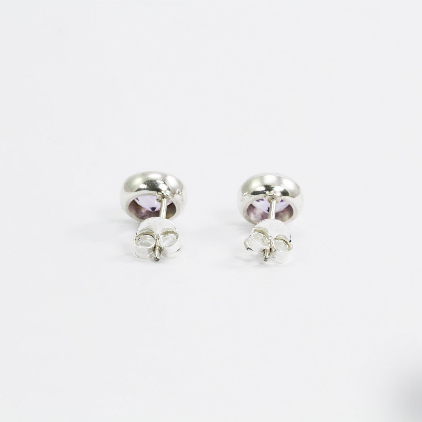 Amethyst Earrings Studs 7*7 mm round shape bezel set in 925 stud earrings push back closure