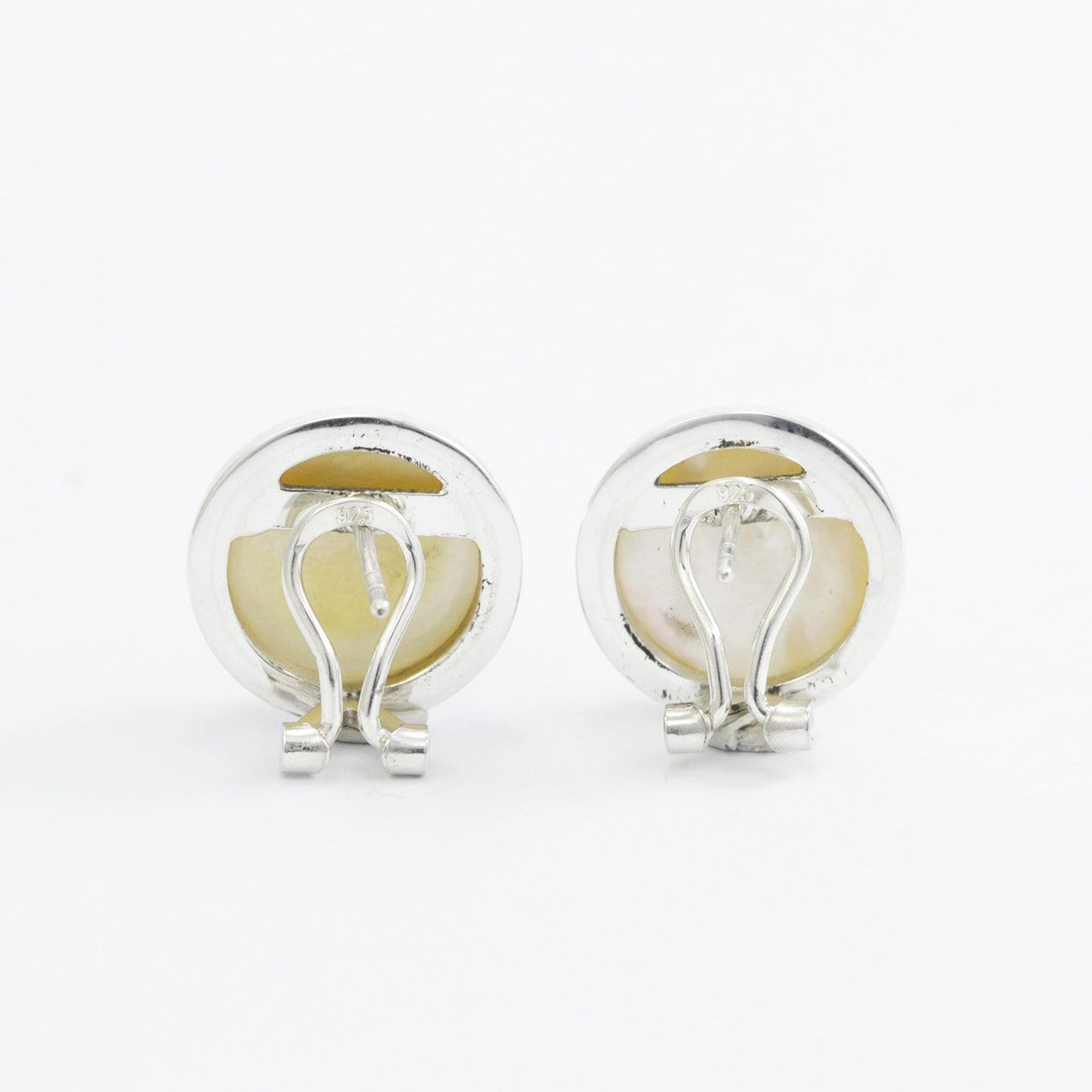 white mabe pearl earrings stud handmade 925 sterling silver with safety omega closure lock 15 mm large