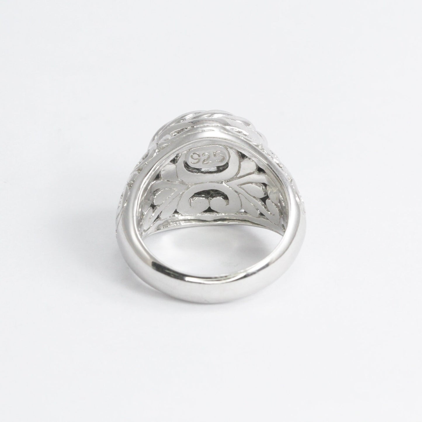 circle doom ring 925 sterling silver decorated with filigree ornament and white zircon