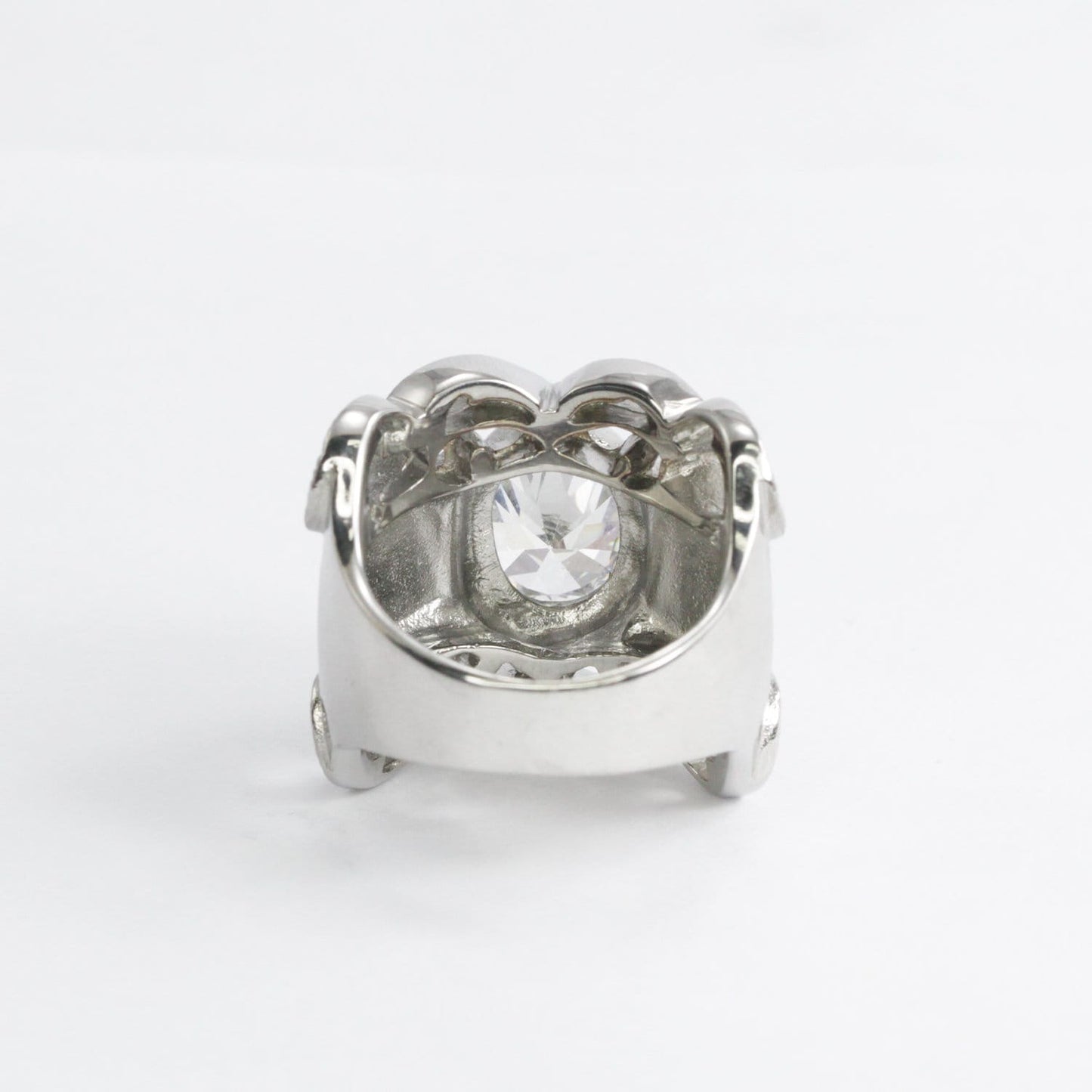 Wide band ring for women 925 sterling silver with genuine white crystal decorated with filigree ornament
