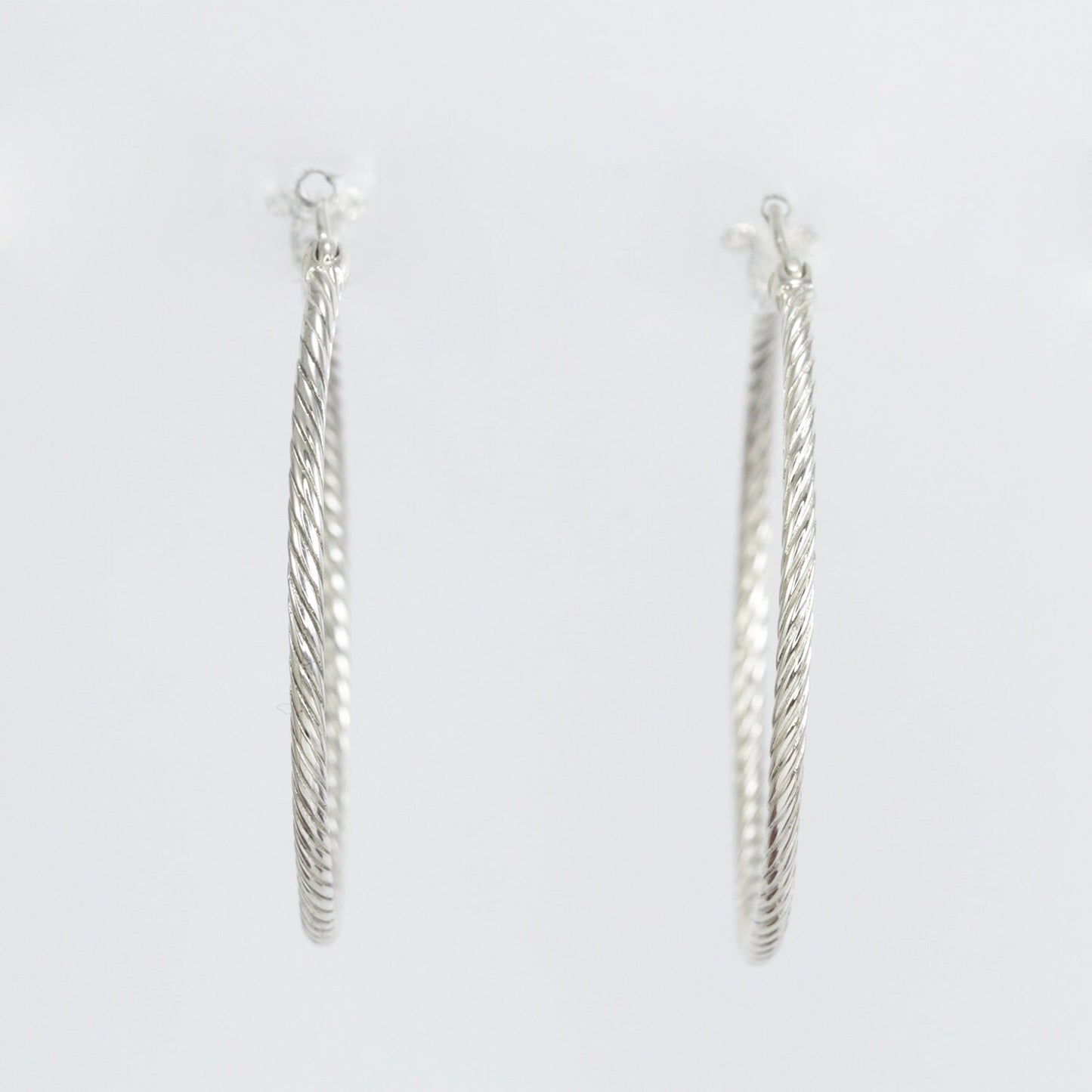 Hoop Earrings 925 sterling silver with cable style and push back closure 40 mm round